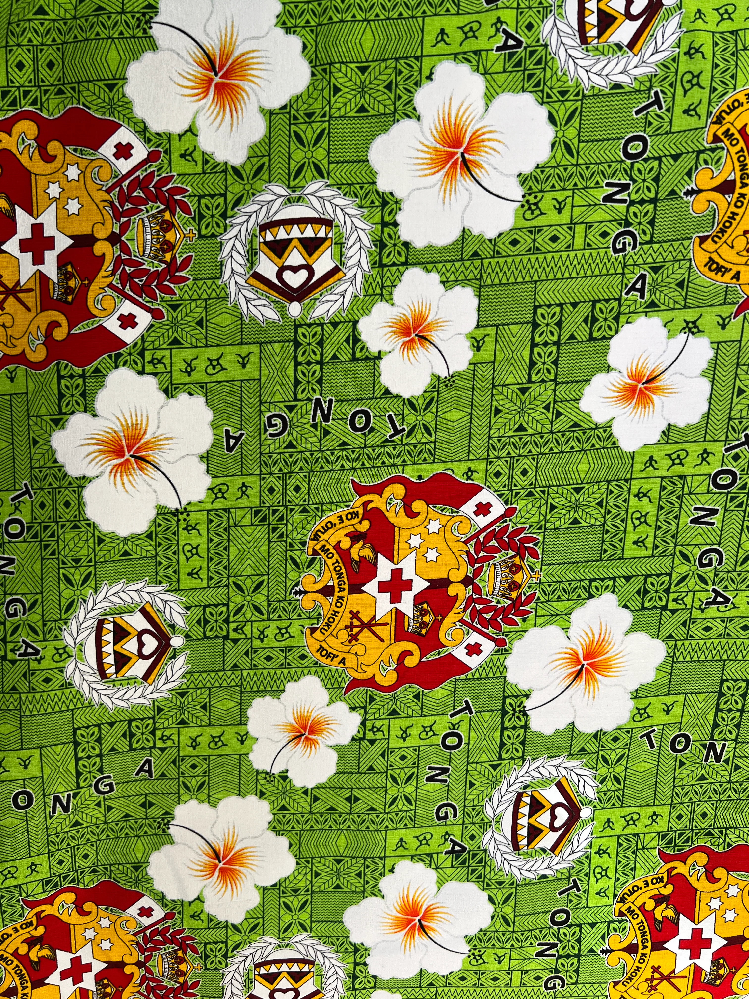 Tonga Seal Hibiscus All Over Design Fabric | Cotton Light Barkcloth - Image 3