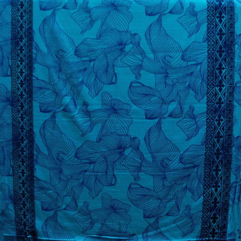Lily with Tapa Double Border Cotton Light Barkcloth Fabric | Islands Fabric - Image 5