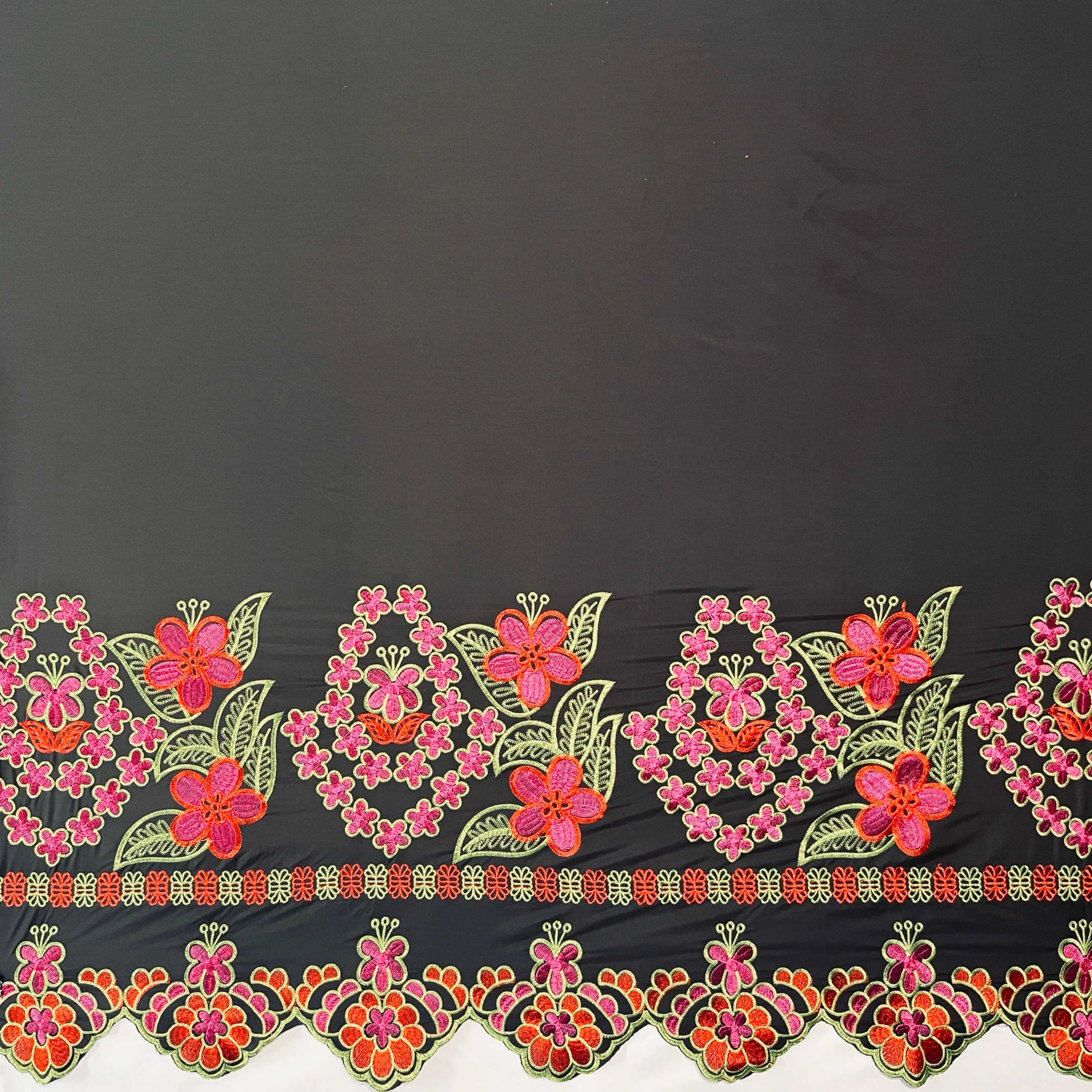 Floral Embroidered Border Polyester Fabric| Islands Fabric - Image 3