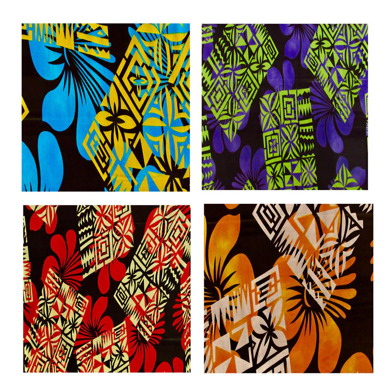Hibiscus Geometric Floral Design Rayon Fabric | Islands Fabric - Image 8